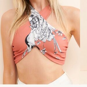 Christina Coral Floral Cross-Front Crop Top
